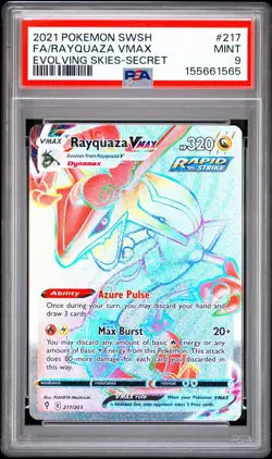 Pokemon SWSH Evolving Skies Rayquaza VMAX Secret Holo 217/203 (2021) PSA 9 - Image 1