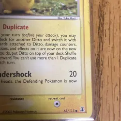 2005 Pokemon Ditto (Pikachu) 63/113 Ex Delta Species Non-Holo Regular. - Image 5