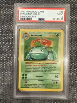 1999 Pokemon Game Base Set Shadowless Venusaur 15/102 PSA 2 Good - Image 1