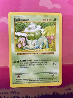 Pokemon Card Bulbasaur Shadowless Base Set Common 44/102 Near Mint - Image 1