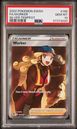 2022 POKEMON WORKER #195 SWORD & SHIELD SILVER TEMPEST FULL ART PSA 10 GEM MINT - Image 1