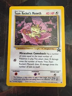 Team Rocket's Meowth # 18 Black Star PROMO WOTC Rare Pokemon Card Tcg - LP - Image 1