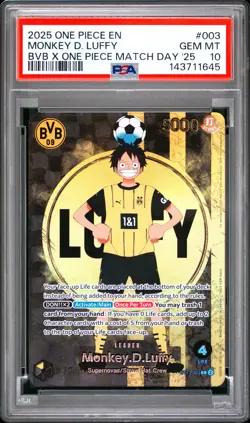 2025 ONE PIECE PROMOS BVB X ONE PIECE MATCH DAY 2025 #003 MONKEY D. LUFFY PSA 10 - Image 1