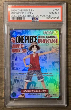 2026 MONKEY D. LUFFY 055 ONE PIECE COLLEGE BASKETBALL US VOYAGE PSA 10 . - Image 1