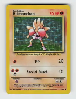 Hitmonchan 7/102 Holo Rare Base Set Unlimited Pokemon 1999 Heavily Played - Image 1