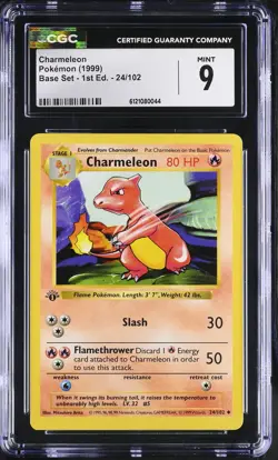 Charmeleon #24/102 1999 Pokemon Base Set 1st edition Shadowless CGC 9 MINT - Image 1
