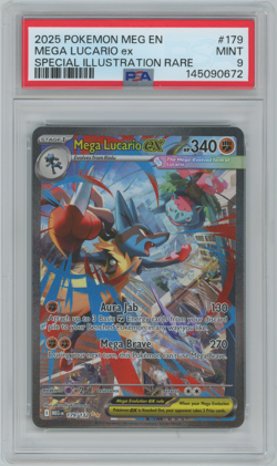 2025 Pokemon Mega Lucario ex #179 Mega Evolution Secret Rare PSA 9 MINT - Image 1