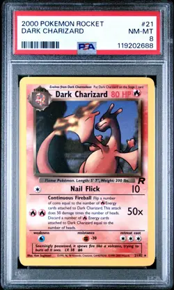 2000 Pokemon Team Rocket Dark Charizard #21 Non-Holo Unlimited PSA 8 WOTC - Image 1