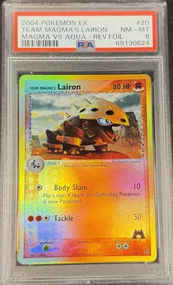 2004 Pokemon EX Team Magma Vs. Team Aqua 20 Team Magma’s Lairon Reverse PSA 8 - Image 1
