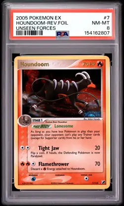 2005 POKEMON EX UNSEEN FORCES #7 HOUNDOOM-REVERSE FOIL PSA 8 - Image 1