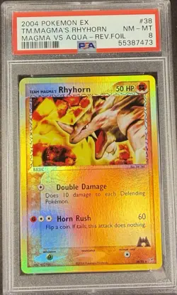 2004 Pokemon EX Team Magma Vs. Team Aqua 38 Team Magma’s Rhyhorn Reverse PSA 8 - Image 1