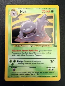 Pokemon TCG Muk Holo Rare Card 13/62 Fossil 1999 Unlimited - Image 1