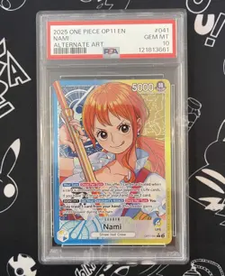 One Piece Card Game Nami OP11-041 Leader Alt Art PSA 10 English - Image 1