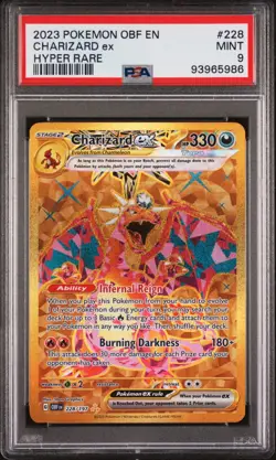 PSA 9 Charizard ex 228/197 Obsidian Flames Hyper Rare Gold Pokemon Card - Image 1