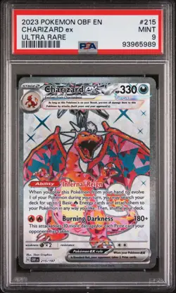 215 CHARIZARD ex ULTRA RARE PSA 9 2023 POKEMON OBF EN-OBSIDIAN FLAMES - Image 1