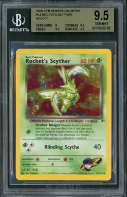 2000 Pokemon Gym Heroes Rocket's Scyther Holo Rare #13 BGS 9.5 Gem Mint - Image 1