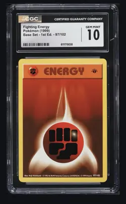 CGC 10 1999 Pokemon Base Set #97 FIGHTING ENERGY 1st First Edition Gem Mint Card - Image 1