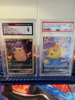 Pokemon TCG Pikachu 005/025 CGC 9 + Flying Pikachu VMAX #007 PSA 9 - Image 1