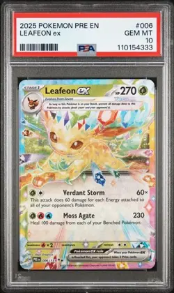 2025 Pokemon Prismatic Evolutions Leafeon ex #006 PSA 10 GEM MINT - Image 1