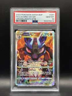 PSA 10 GEM MINT Lucario VSTAR Promo SWSH291 Crown Zenith ETB Pokemon Card - Image 1