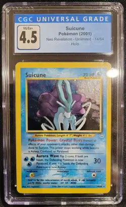 Suicune 14/64 Neo Revelation Unlimited Holo Rare CGC 4.5 VG/Ex+ Pokemon TCG - Image 1
