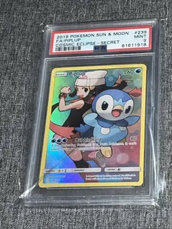 2019 POKEMON SUN & MOON COSMIC ECLIPSE SECRET #239 FULL ART/PIPLUP PSA 9 EN - Image 1