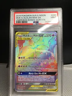 2019 Pokemon Sun & Moon Unbroken Bonds #220 Muk & Alolan Muk Gx PSA 9 - Image 2