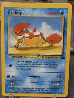 Pokemon TCG Fossil Krabby 51/62 Unlimited Double Printer Hickey Error EN - Image 1