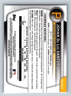 Johan De Los Santos 2025 Bowman Chrome 1st Auto #CPA-JDLS Pirates - Image 4