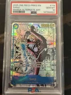 Bandai One Piece 2025 PRB02 EN OP06-119 Sanji Manga Alt Art Foil PSA 10 - Image 1