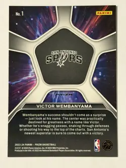 2023-24 Prizm Deep Space Rookie Victor Wembanyama Spurs #1 Green Prizm RC - Image 2