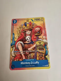One Piece English UK TCG Card P-043 Monkey D Luffy Promo 2nd Anniversary Stamped - Image 1
