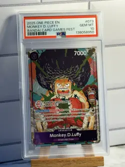2025 One Piece EN #073 Monkey D Luffy Gem MT BANDAI Card Games Fest Promo PSA 10 - Image 1