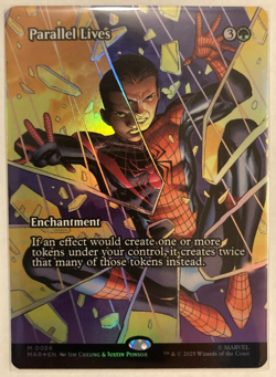 MTG Parallel Lives Borderless Foil Marvel Spider-Man Card Peter Parker + Morales - Image 2