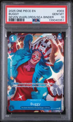 2025 ONE PIECE SEVEN WARLORDS OF THE SEA BINDER SET #003 BUGGY PSA 10 - Image 1