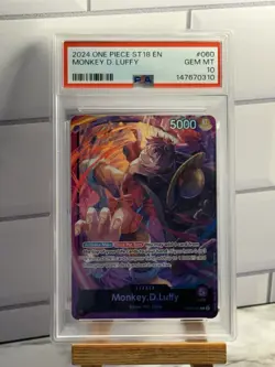 One Piece Monkey D Luffy OP05-060 ST18 PSA 10 GEM MINT - Image 1