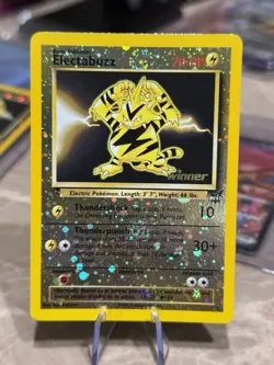 Pokemon Electabuzz Winner Stamp WOTC Best Promo DOUBLE HOLO SWIRL ꩜ NM Card - Image 2