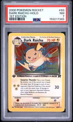 2000 POKEMON ROCKET 1ST EDITION #83 DARK RAICHU-HOLO PSA 7 - Image 1