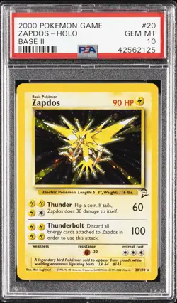 2000 POKEMON BASE SET 2 #20 ZAPDOS-HOLO PSA 10 - Image 1