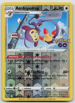 Pokemon Ambipom 057/078 Pokemon GO Common Reverse Holo NM - Image 1