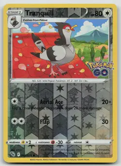 Pokemon Tranquill 062/078 Pokemon GO Common Reverse Holo NM - Image 1