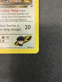 Rocket's Snorlax 33/132 Gym Heroes Rare English 2000 90 HP - Image 3