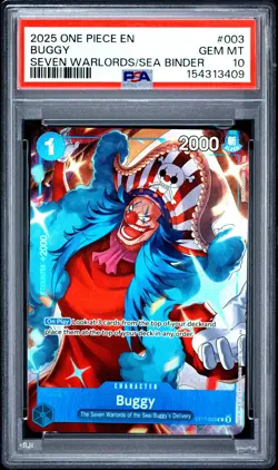 2025 ONE PIECE SEVEN WARLORDS OF THE SEA BINDER SET #003 BUGGY PSA 10 - Image 1