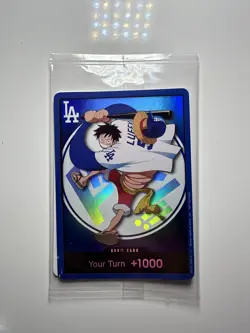 ONE PIECE x DODGERS MONKEY D LUFFY DON CARD ITS YOUR TURN +1000 ** IN HAND ** - Image 1