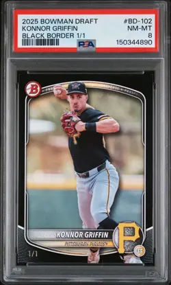 *1/1* Konnor Griffin 2025 BOWMAN DRAFT BLACK BORDER! #1 Prospect Pirates PSA 8* - Image 1