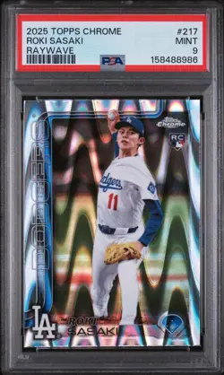 2025 Topps Chrome - Roki Sasaki #217 RayWave Refractor (RC) PSA 9 L.A. Dodgers - Image 1