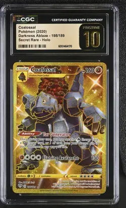 PRISTINE CGC 10 COALOSSAL 198 DARKNESS ABLAZE SECRET GOLD SWORD SHIELD POKEMON - Image 1