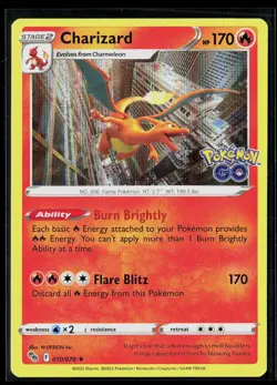 Charizard 010/078 Rare Holo Pokemon GO Pokemon LP - Image 1