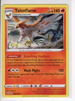 TALONFLAME RARE DARKNESS ABLAZE SET POKEMON CARD 032/189 LP - Image 1