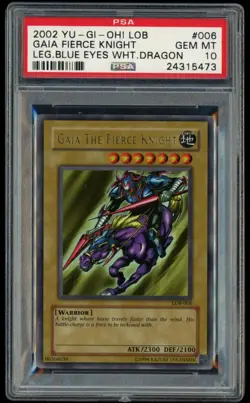 2002 Yu-Gi-Oh LOB Gaia the Fierce Knight PSA 10 GEM MINT Unlimited - Image 1